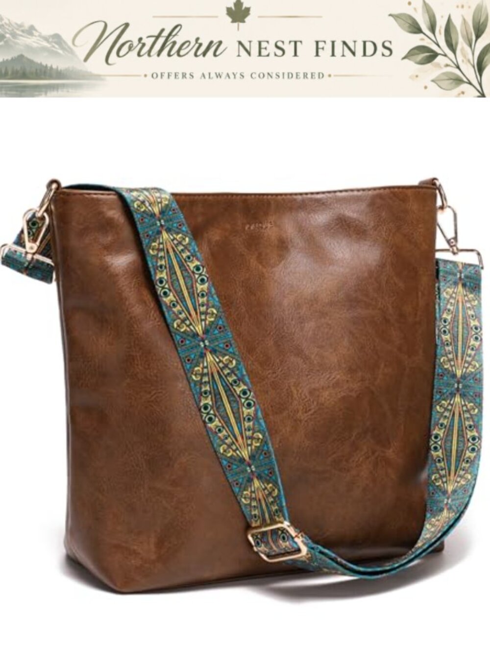 Vegan Leather Hobo Shoulder Bag with Guitar Strap Crossbody